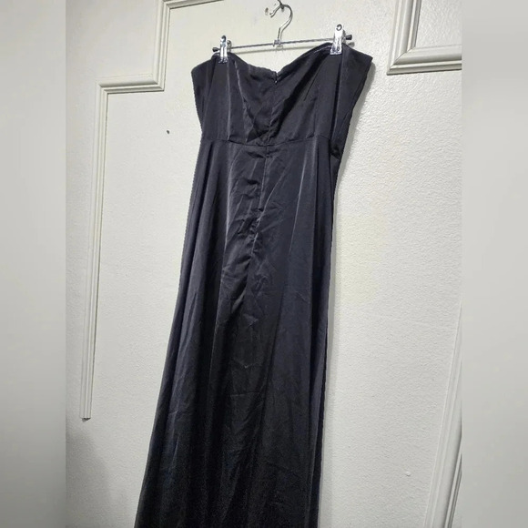 Lulu's Upscale Poise Black Satin Bow Strapless Maxi Dress Wedding Party Guest - Picture 11 of 12
